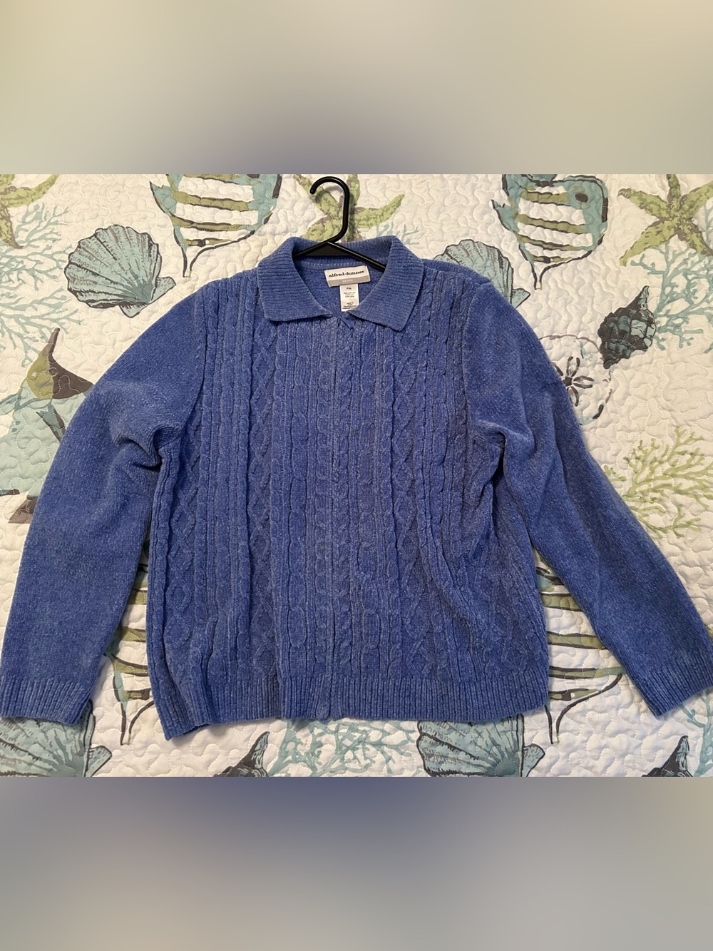 Alfred Dunner Men's Blue Cable-Knit Polo Crewneck Sweater